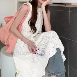 롱조끼 여름 롱베스트 트임 레이어드 민소매 원피스