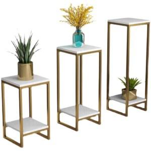 높은 화분 받침대 정리대 화분받침 소품 선반대 골드 나무 선반 인테리어 둥근 75