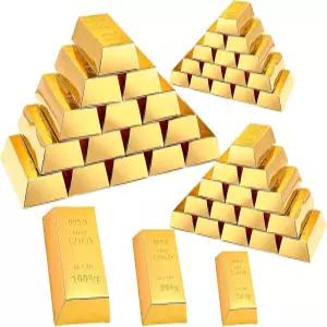 호노슨 48개 골드바 가짜 선물 상자 호일 파티 선호 종이 황금 간식 보물 벽돌 해적 카지노 테마 장식 캔디