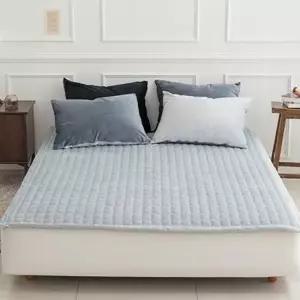 이불패드 민트그레이 퀸 극세사 카페트 겸용 밴딩 침대 패드