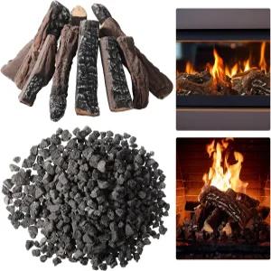 벽난로용 사실비아 세라믹 통나무 10개와 화덕용 용암 바위 10개 겨울 야외 인조 목재 화산암 벽난로