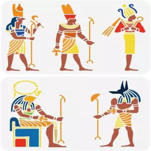 핑거인스파이어 2PCS 이집트 파라오 스텐실 8.3x11.7인치 재사용 가능한 드로잉 템플릿 A4 사이즈 PET