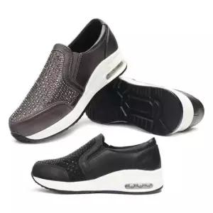 여성슬립온 큐빅 장식 슬립온 발목쿠션 발등밴딩 에어 밑창 4cm굽