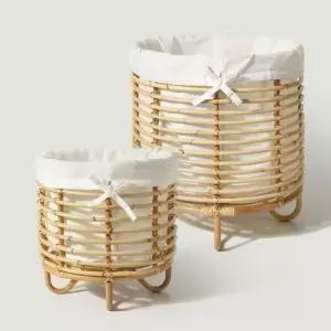 세탁함 오픈형 라탄 세탁바구니 빨래통 햄퍼 수납함 set 2P