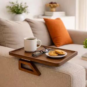 칸도하우스 소파 테이블 트레이 - 대나무 팔걸이 유니버설 핏 물건을 제자리에 고정할 수 있는 미끄럼 방지