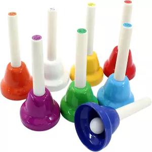 머텐즈 8Pc 디아토닉 컬러풀 메탈 핸드벨 세트 홀리데이 생일 선물 뮤지컬 교육용 8노트 벨(11cm x 5cm)