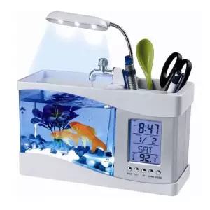 LED 미니 수족관 시계 온도계 여과기 세트