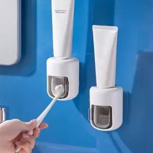 (색상 화이트)무타공 벽걸이 치약 홀더 칫솔 욕실 치약 거치대 자동 부착_24778631