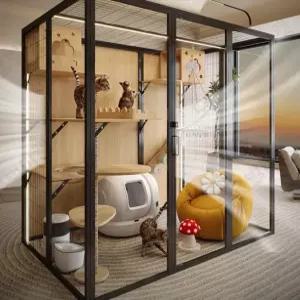 초대형 새장 앵무새 케이지 놀이터 날림장 사육장 다람쥐 하우스 철장 자이언트 고양이 원목 빌라 3층 대형 캣타워 실내 유리 하우스럭셔리 반려묘 인테리어