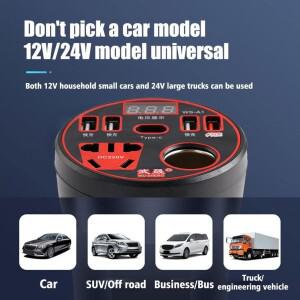 호환 200W 다기능 자동차 전원 인버터 12V/24V에서 220V 변환기 LED 디스플레이 충전기 소켓 고속 액세서리