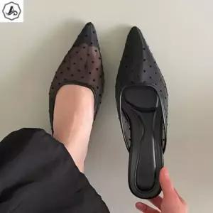 [애슬릿] 스틸레토 뮬 힐 망사 토트 키높이 블로퍼 4cm