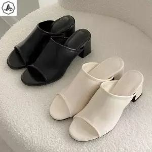 [애슬릿] 뮬 힐 발편한 사무실 키높이 통굽 슬리퍼 6cm