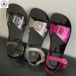 [애슬릿] 여름 샌들 발목 스트랩 메탈릭 글리터 투명