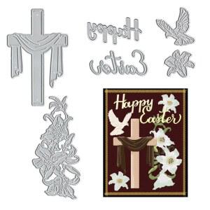 금속 해피 부활절 단어 다이컷 크로스 릴리 플라워 비둘기 컷 카드 제작 스크랩북 종이 공예 앨범 스탬프 DIY 부활절 장식