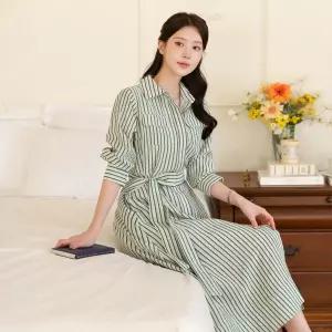 [시크라인] (~XXL까지) 에티브 히든버튼 스트라이프 셔츠 원피스 봄 가을 하객룩 오피스룩 모임룩 격식룩 빅사이즈