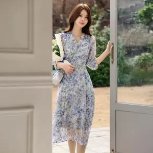 [시크라인] (~XXL까지) 키델스 랩디자인 쉬폰 플라워 원피스 봄 나들이 하객룩 오피스룩 모임룩 격식룩 빅사이즈