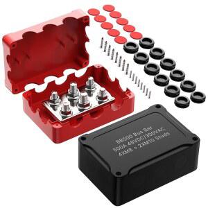 4*5 /16(M8) + 2*3 /8(M10) 스터드 48V DC 자동차 해상 배터리 터미널 배전 블록 - 음극 양극성이 있는 Joinfworld 헤비 듀티 500A 버스 바 방수 배전 블록