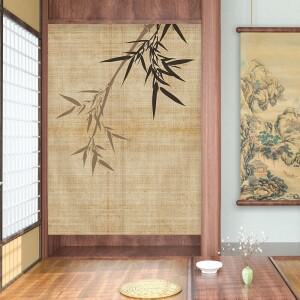 호환 일본 대나무 예술 노렌 도어 커튼 전통적인 자연 디자인 미니멀리스트 블랙 리프 하프 패널 홈 데코