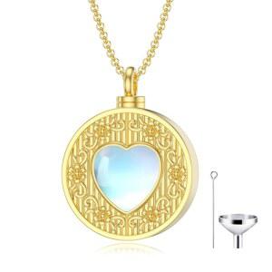 SOULMEET 금 화장 보석 재 둥근 모양의 문스톤 로켓 목걸이로 사랑하는 사람의 반려견 고양이를 항상 당신과 함께 보관할 수 있습니다. 보석 선물