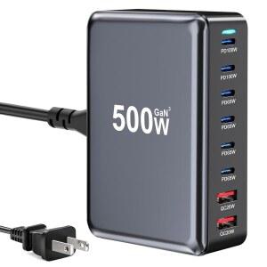 500W USB C 고속 충전기 블록 멀티포트 USB 충전소 GaN 더블 100W PD PPS 포트 고속 충전소 17 등과 호환 노트북 벽 충전기