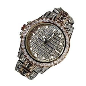 남성 여성 라운드 2톤 골드 라듐 다이얼 손목시계 밴드 럭셔리 CZ 다이아몬드 아이스 브레이슬릿 바게트 라운드 다이얼 시계 남성 여성 힙합 주얼리 시계 커스텀 핏 시계 가슴 아래 시계