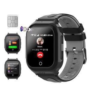 Wonlex 4G 스마트워치 SIM 카드 어린이용 GPS 스마트워치 온도 모니터링 모니터 폰워치 통화 카메라 만보계 알람 4-15세 남아용 음악 플레이어(블랙)