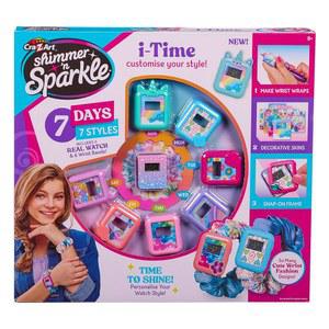 CRA-Z-ART Shimmer N Sparkle I Time 장식용 스킨 프레임 8세 여아용 손목 랩 스트랩에 팝업 디지털 시계를 실시간으로 작동합니다
