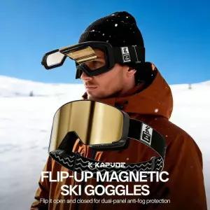 카프보에 플립 오버 마그네틱 스노우 고글 포토크로믹 스키 남성용 스노모빌 안티포그 스노보드 여성용