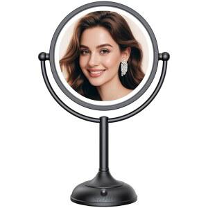 베사우르 프로페셔널 8.5인치 조명 메이크업 미러 1배/10배 양면 HD 왜곡 없는 미러 3가지 색상 90 디밍 가능한 LED 조명 360 회전 베니티 미러 선물 상자가 있는 독특한 블랙 니켈