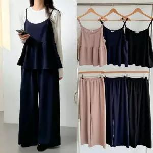 [보리보리/마미누리]뷔스티에 나시 와이드 팬츠 세트 임산부 가능 데일리룩