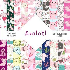 AXOLOTL 스크랩북 종이 20개 종이 공예 테마 시트 양면 크기 패턴 40장 컬렉션 디자인