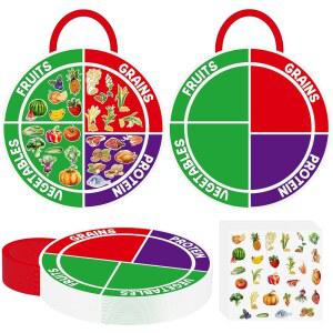 CINROBIYE 24 과일 푸드 곡물 플레이트 유치원 플레이 키트 용품 세트 차트 스티커 조기 단백질 학습 스토리 가정용 교실 다이어리 채소 마이 게임