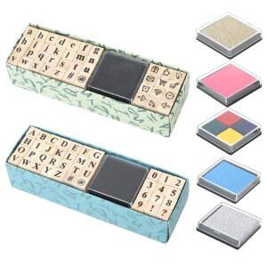 잉크 패드 7개, 나무 고무 알파벳 스탬프, DIY, 카드 제작, 스크랩북, 클레이 아트용 숫자 및 기호가 포함된 80개 편지 스탬프 세트