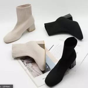 [하프클럽/다잇템]여성 발목부츠 편한 클래식 양말 블록힐 신발