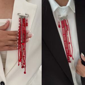 과장된 긴 태슬 체인 쌀알 비즈 크리스탈 여성 브로치 수제 다층 고정 바늘 의류 장식