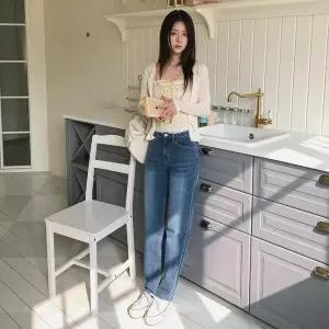 [하프클럽/옷자락]여성 사계절 기본 뒷밴드 일자 청바지