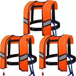 3팩 150N 자동 팽창식 구명조끼 - CO2 인플레이션 반사 스트립 및 안전 버클이 있는 조절 가능한 나일론