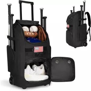 바퀴 달린 롤링 야구백 60L 용량의 소프트볼 가방 청소년 및 신발 수납 공간 숨겨진 스트랩이 배트 울타리