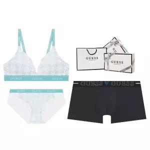 [게스언더웨어](타임스퀘어점패션관)G로고 패턴 밴딩 노와이어 브라 남여커플속옷세트 OEWBRBP291MT827GY