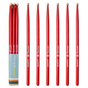 블루파이어 5A 드럼스틱 - 스틱 6개(3쌍), 아메리칸 히코리, 도토리 끝 포함, 일관된 느낌과 균형을 위해 무게 매칭, 연습 및 퍼포먼스에 완벽 (빨간색)