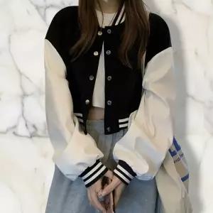 |CCJ6E39|여성용 세미크롭 배색 야구 점퍼 봄가을용