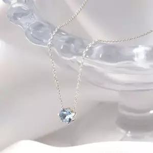 [미니아트] 순은 92.5 데일리 베이직 블루 컬러 큐빅 실버 목걸이