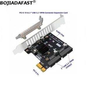 PCIe X1 PCI-E 1X to 2 x USB 3.2 19PIN 커넥터 확장 어댑터 카드 5Gbps VL805 칩 데스크탑 전면 패널용