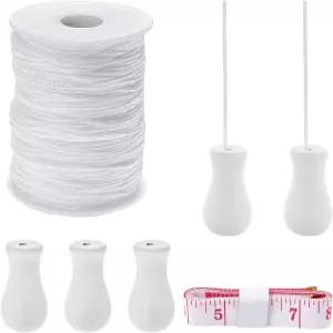 핸드메이커 100야드 1.5mm 화이트 나일론 땋은 트 쉐이드 코드 5Pcs 우드 펜던트가 있는 롤 블라인드