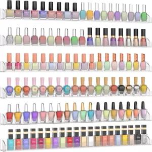 탈착식 엔드 캡 6개 세트가 있는 24인치 투명 매니큐어 벽걸이 아크릴 정리함 150병용 소리지 선반(24인치)