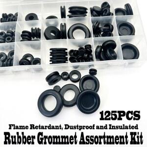 글랜드패킹 125개 블랙 고무 그로밋 플러그 키트 방염 방진 절연 기능 와이어 통과용 기계 자동차 도어 패널용