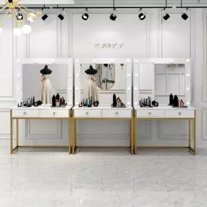 LED 화장대 미용실 웨딩 셀프 스튜디오 화이트+골드(100x40x160cm) 메이크업 네