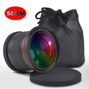 [호환품]58MM 0.35x 전문 Fisheye 와이드 카메라 각도 렌즈 캐논 호환 70D 77D 80D 90D T8i T7 T6i T6s T5i