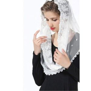 예배당 전통 크리스찬 네이비 덮는 여성용 화이트 티야 White 미사보 가톨릭 레이스