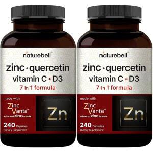네이처벨 아연 케르세틴 C D3 480 캡슐 2팩 1 000mg 50mg 250mg 5 000 IU 4 in 면역 및 폐 지원 아연반타